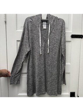La Blanca Womens M Gray Marled Knit Hooded Swim Cover Up Tunic Long Sleeve